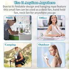1pc Portable Handheld Mini Electric Fan With Digital Display, Ultra-Thin Foldable Neck Hanging Fan, With Lanyard, USB Rechargeable 3000mAh Battery, 180° Adjustable, 3 Wind Speeds, Suitable For Indoor And Outdoor Use - F3 - View 7