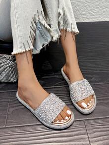 Pantuflas de moda para mujer, para fiestas, uso casual, interiores y exteriores - Champán - Ver 3