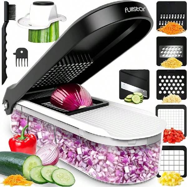 Fullstar Vegetable Chopper, Slicer - Mandoline Slicer, With Container Chopper, Kitchen Gadget, Household Essential (5-In-1, White)