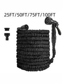 3X Telescopic Heavy-Duty Rubber Garden Hose With High-Pressure Water Gun - 3/4 Inch All-Season Outdoor Hose For Car Wash, Lawn Care & Yard Work, Includes European Thread Adapter