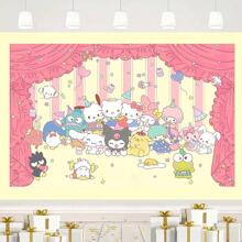 Telón de fondo decorativo de Sanrio, tela con tema de dibujos animados lindos - Hello Kitty, My Melody, Kuromi, Cinnamoroll, Pochacco, adecuado para fiestas, fotografía, interior/exterior, decoración del hogar
