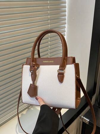 极简通勤包，撞色手提包，新款女士大容量单肩包和斜挎包，时尚又