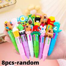 1/4/20/8/10/24/12pcs Random Cartoon Cute Four Color Mini Color Ballpoint Pen For Students, Four Color Mini Color Ballpoint Pen, Craft Pen Color Pen, 4 Color Ink, For Student Office Stationery Gift Set, Press Pen 0.7mm Refill, Back To School Essentials, School Supplies