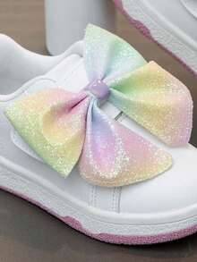 1 Pair Girls Shiny Bow Decor Casual Slip-On Sports Shoes, Lightweight Non-Slip Comfortable Flat Sneakers For Kids, All Season - Multicolor - View 6