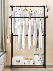 1pc Large Size Portable & Easy-To-Move Clothes Hanger Rack, Suitable For Balcony, Floor-Standing Storage Rack For Clothes, Hat And Shoes