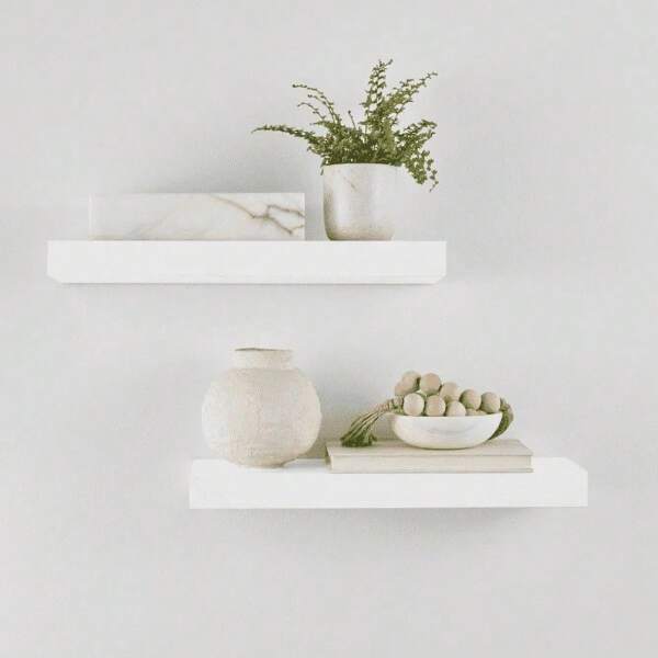 White 16.5" Wood Floating Shelves, Set Of 2