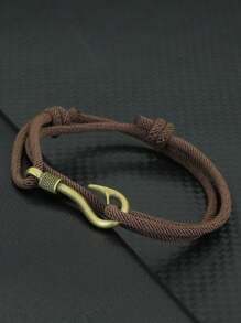 Vintage Fish Hook Man Bracelets Accessories Male Double Layer Lucky Bracelet Braided Bracelet Adjustable Gift For Him ﻿ ﻿