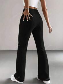 Pantalones casuales minimalistas de punto acanalado de unicolor