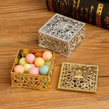 12 cajas cuadradas huecas doradas de caramelos, cajas de almacenamiento, cajas para caramelos de boda con recuerdos, adecuadas para bodas, San Valentín, reuniones festivas, artículos para fiestas