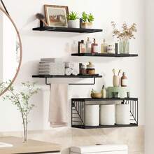 Tomnk 3+2 Tier Bathroom Floating Shelves Over Toilet, Farmhouse Rustic ...