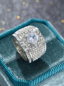 1PC Fashion Luxury Men Rings Silver Color Zirconia Stone Finger Ring For Women Men Wedding Band Party Jewelry Accessories - Ring - View 5