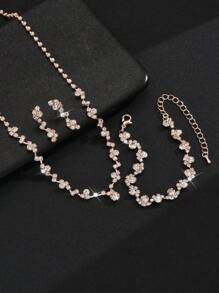 4 pièces/set Ensemble de bijoux de mariée élégant et haut de gamme comprenant un collier, des boucles d'oreilles et un bracelet. Convient pour le mariage, l'anniversaire, les soirées et les accessoires de robe