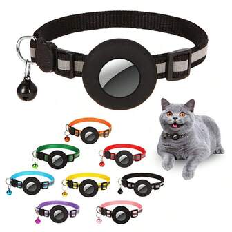 Cat Collar With AirTag Holder Tracker Bell Holder - Adjustable Length Apple Tag Cat Collar - Airtag Holder For Cat Collar
