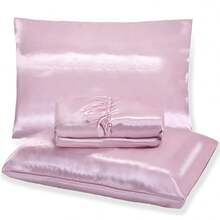 Satin Double Sheet Set 3 Pieces Satin High Gloss - Màu Hồng baby - Xem 2