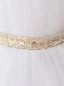 Baby Girls Sequin Mesh Backless Bow Cute 1st Birthday Trailing Dress, Suitable For Party, Flower Girl, Wedding, Does Not Include Headband - White - View 6