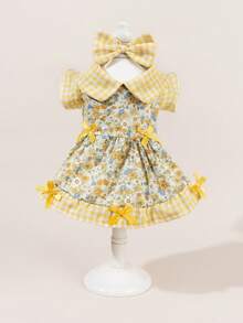 1 Set Pet Tulle Dress With Bow Tie, Cute Printed Pet Wedding Dress, Elastic Mesh Princess Dress For Dogs And Cats - Multicolor - View 1