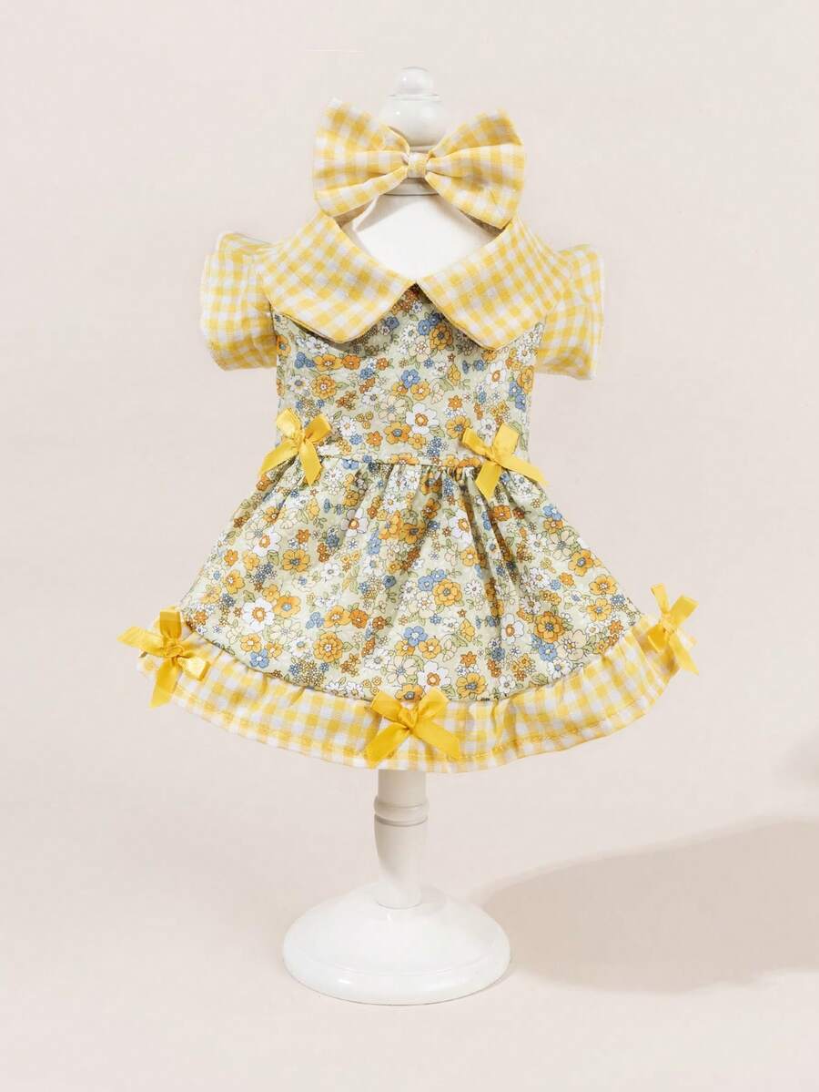 1 Set Pet Tulle Dress With Bow Tie, Cute Printed Pet Wedding Dress, Elastic Mesh Princess Dress For Dogs And Cats - Multicolor - View 1