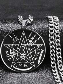 Colar Gótico de Bruxaria Pentagrama Escuro, Colar de Amuleto Original Tetragrammaton de Salomão em Aço Inoxidável para Mulheres