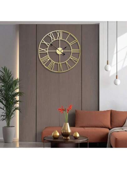 1pc Stylish Large Wand Klok In European Golden Metal Multiple Sizes, Vintage Silent Mechanism, Indoor Outdoor Garden Ornament Room Bedroom Dormitory Back To School Home view 3