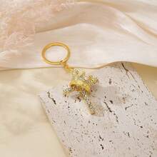 1pc Zinc Alloy Luxurious Rhinestone Crown Cross Key Chain, Women Handbag Keychain Pendant, Automotive Keyring Decor Accessory, All Season - Multicolor - View 3