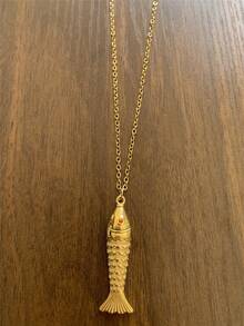 Exaggerated Metal Fish Pendant Necklace, Ocean Elements, Summer 2025 - Fish Necklace - View 11