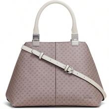 Women's Granite Geometric Satchel 2 In 1 Vegan Leather 2 Pockets One Size - Almond/Taupe/White - View 1