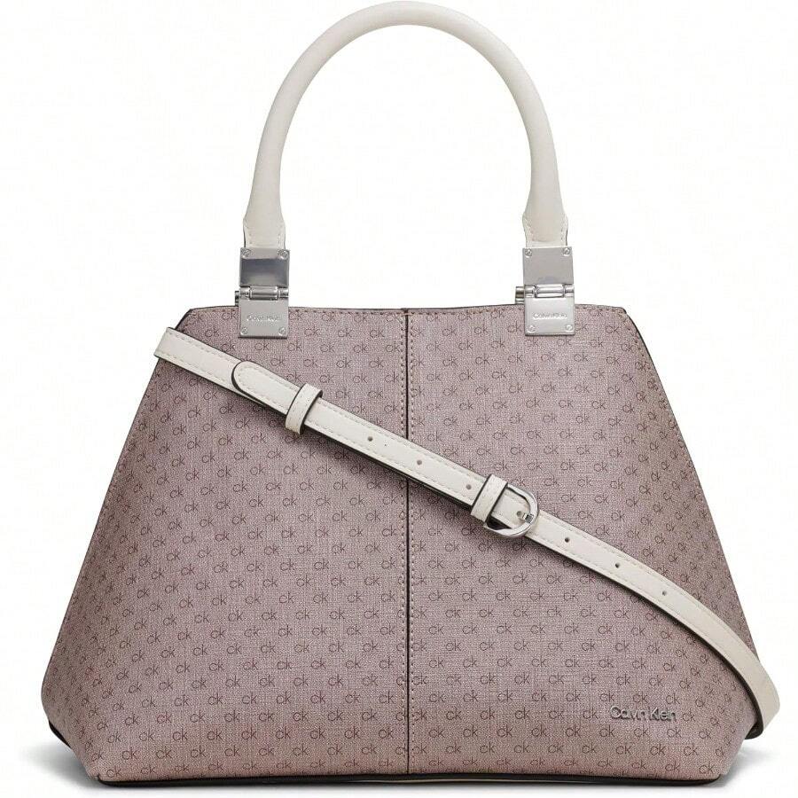 Women's Granite Geometric Satchel 2 In 1 Vegan Leather 2 Pockets One Size - Almond/Taupe/White - View 1