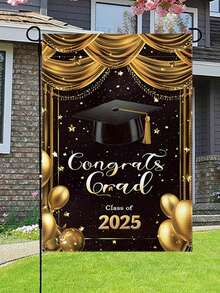 2025 Graduation Garden Flag, Decorative Double-Sided Linen Color Flags For Graduation Party - Multicolor - View 1