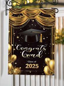 2025 Graduation Garden Flag, Decorative Double-Sided Linen Color Flags For Graduation Party - Multicolor - View 2