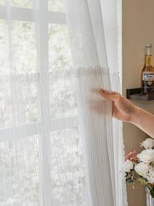 2pcs "Encounter Tenderness! Lace Curtain Covers Window, Infuses Kitchen With Dreamy Ambience, Displaying Elegant Living Aesthetics" Nordic Romantic Style, 100% Polyester Material, Rod Pocket Design, Suitable For Bedroom, Living Room, Kitchen, Balcony