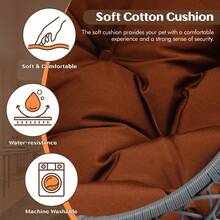 Cat Swing Bed With Stand & Cushion, Cat Egg Chair With Rattan Wicker Appearance, Indoor Hanging Swinging Cat Bed For Cats, Small Dogs, And Small Animals - 棕色 - 查看 6