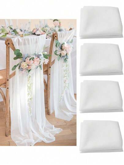 2 peças/5 peças de decoração para encosto de cadeira de casamento ao ar livre, decoração de arco de casamento branco, tecido, tule branco para cerimônias de casamento, balanços e decoração de fundo, decoração de festa de aniversário, palco, balanço, tenda, mesa de casamento e decoração de cadeira