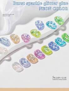 2026 New Colorful Starry Rhinestone Gel Nail Polish 12ml, Fashionable Spring/Summer Transparent Blue, Green, Yellow Glitter Magnetic Manicure Set, Includes Base Coat And Top Coat, Requires UV Lamp, Virus-Free Holographic Transparent Colors, Suitable For Work/Commute/Date, 8-Color Hot Selling Set, Salon-Level Long-Lasting 28 Days, Nail Art Design - Nhiều màu - Xem 3