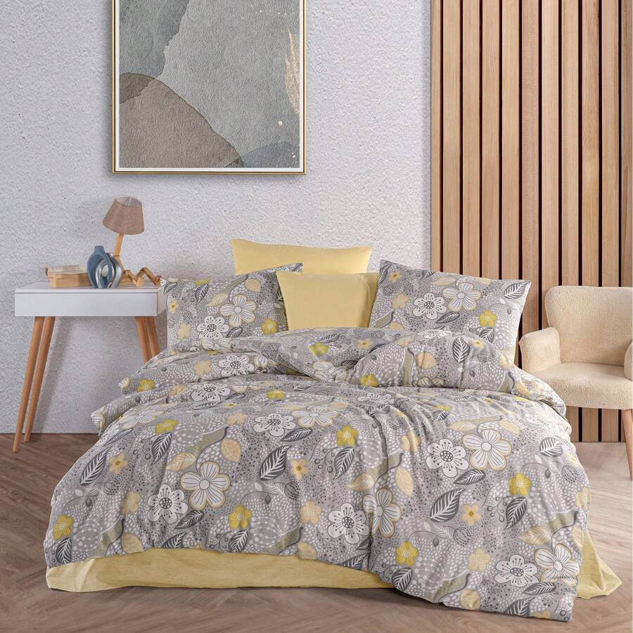 ARENKA - 3 Pcs Turkish Cotton Duvet Set 200x220 Cm + 2 Pillowcases (50x70 Cm) - Dark Grey - View 1