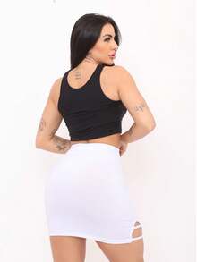 SAIA SUPLEX CURTA COM FENDA Roupa Feminina Tecido Leve Cintura Sexy - Branco - Visão 5