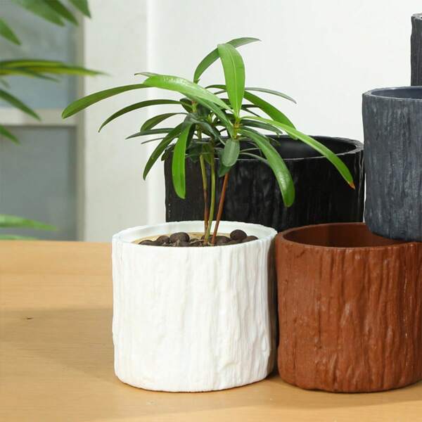 1 pieza Maceta grande/pequeña de plástico y resina de apariencia de madera, maceta para suculentas, maceta decorativa minimalista con estampado floral pequeño para uso en patio o interior, anti-vuelco y anti-rotura