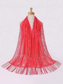 1pc Hollow Out Tassel Lace Scarf Shawl Beach Wrap - Watermelon Red - View 2