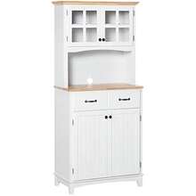 Freestanding Kitchen Cupboard Kitchen Storage Cabinet With Framed Glass Doors 2 Drawers Microwave Counter White - White - View 1