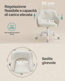 SONGMICS Sedia da Studio in Casa, Sedia Girevole, Regolabile in Altezza, Portante di 110 kg, Struttura in acciaio, Tessuto Cotone-lino Respirante, Studio, Camera da Letto, Beige Cappuccino