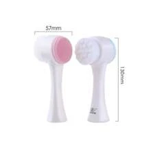 Multi Functional Double-Sided Manual Face Brush With Soft Fiber Bristles For Daily Room Temperature And Cleaning. Silicone Brush Head For Deep Exfoliation Massage. Handheld Ergonomic Stand Up Handle Cleanser Helps Remove Cosmetic Impurities And Refine Pores. Suitable For All Skin Types. Essential Beauty And Skincare Program Accessories For Men And Women. White Brush Body Standing Design