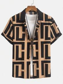 Camisa de manga corta con botones y cuello para hombres, con diseño de color de contraste, apta para uso casual, diario, trayecto, estilo callejero, tallas grandes, verano