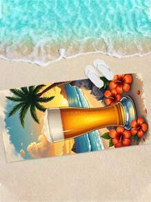 1pc Beach Sunset Beer Printed Ultra-Soft Microfiber Beach Towel, Extra Large Beach/Bath Towel With Colorful Graffiti Design For Outdoor Beach Mat, Yoga Mat, Bathroom Accessories, Quick-Dry 250gsm For Swimming, Gym, Yoga, Outdoor, Camping Travel Essentials Travel Accessories Beach Essentials