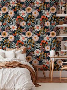 Daisy Flower Wall Mural Self Adhesive Removable Wallpaper Wildflower White/Orange/Yellow Floral With Butterflies Room Peel And Stick Wallpaper Wall Paper Wall Stickers Room Decor Wall Decor Wall Sticker