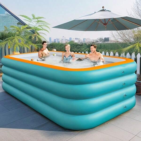 Piscină nouă de dimensiuni mari pentru familie, piscină gonflabilă independentă cu 3 inele și 4 inele, piscină gonflabilă pătrată de înaltă densitate, mai groasă, pentru curte interioară