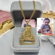 Stainless Steel Custom Photo Necklace Custom Picture Nameplate Pendant Necklace For Kids Custom Memory Jewelry For Family Gifts