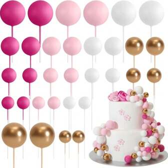 20 stuks/set, taartdecoraties, kleurrijke transparante ballen, gouden en zilveren bollen, accessoires voor de desserttafel van een verjaardagsfeestje