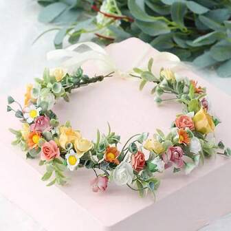 1pc Handmade Bohemian Floral Headband, Elegant Bridal Boho Wedding & Festival Headpiece, Adjustable Spring Flower Crown - Romantic Vintage Photo Shoot, Party Hair Accessories, Fairy Mori Style