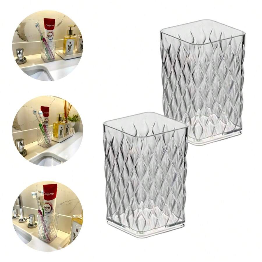 Kit 2 Transparent Toothbrush And Toothpaste Holders Makeup Organizer Glamour Plasútil Office - Trong sáng - Xem 1