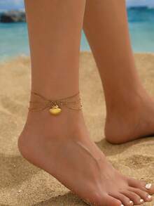 1pc Fashion Beach Shell Pendant Multi-Layer Anklet, Unique And Elegant Shell Pendant Design, Suitable For Beach, Vacation, And Daily Wear - Yellow Gold - View 6