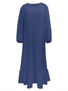 Vestido de mujer de unicolor con mangas abullonadas y dobladillo con volantes, estilo musulmán, para primavera/otoño